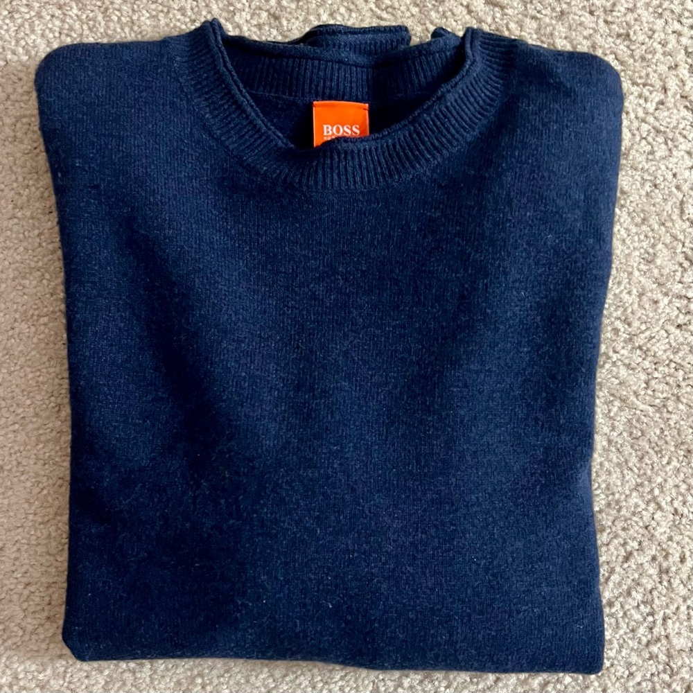 BOSS by HUGO BOSS Orange Collection 100% Virgin Wool Navy Sweater